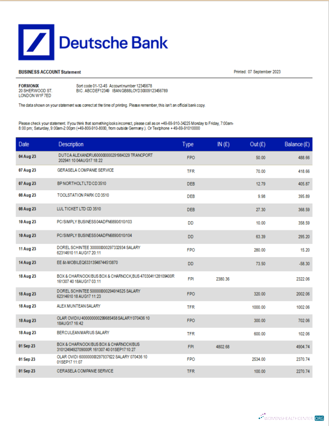 Download Deutsche Bank corporate statement Word and PDF template Photoshop template